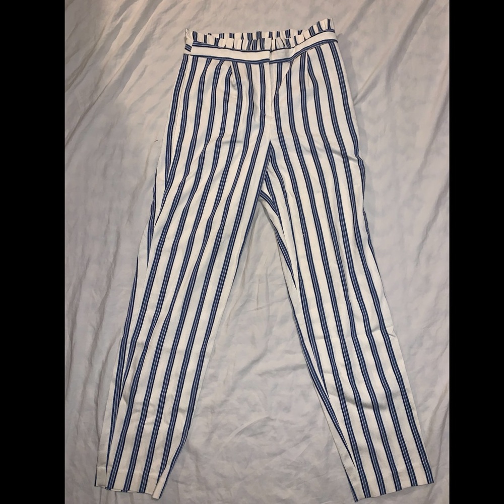 Striped Straight Leg Paperbag Pants